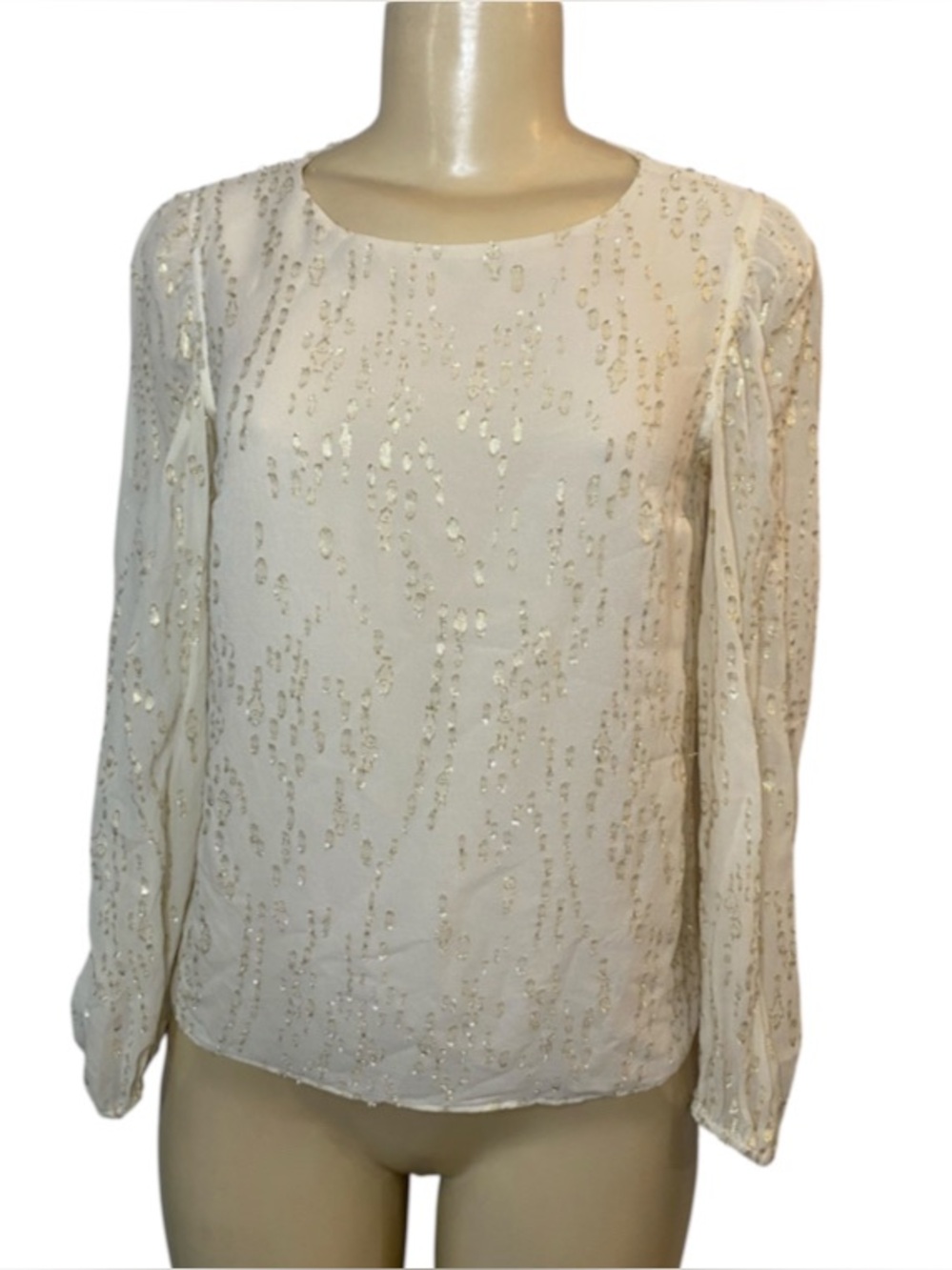 Lilly Pulitzer Silk Metallic Blouse Top Resort White Gold XXS Coquette Festive